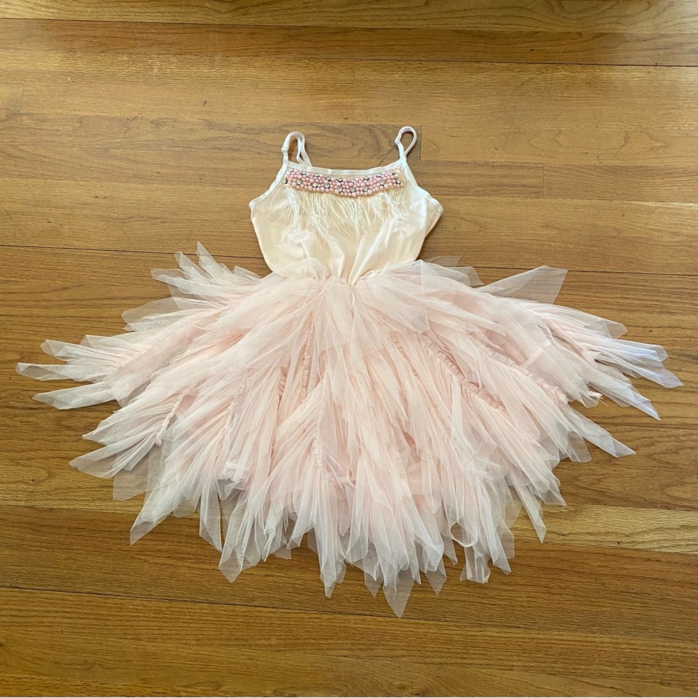 Lola + The Boys Pale Pink Tulle Tutu Dress with Beaded Neckline